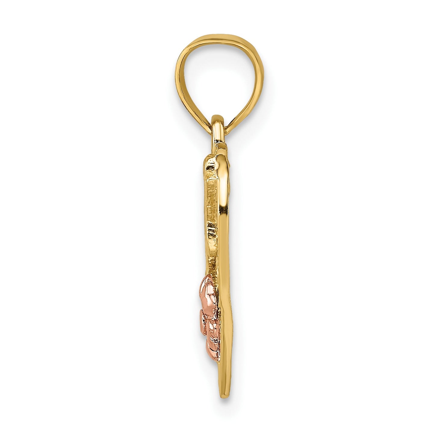 14k Two-Tone with White Rhodium #1 WIFE In Heart with Flower Charm