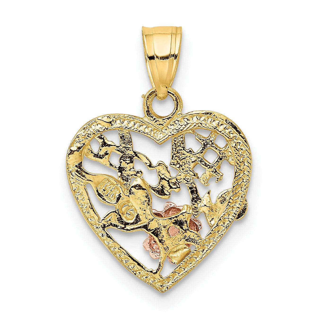 14k Two-Tone with White Rhodium #1 WIFE In Heart with Flower Charm