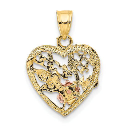 14k Two-Tone with White Rhodium #1 WIFE In Heart with Flower Charm