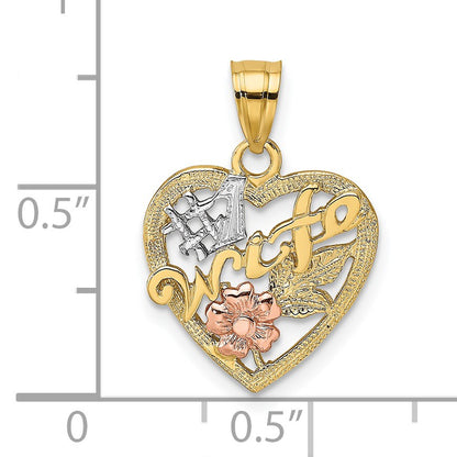 14k Two-Tone with White Rhodium #1 WIFE In Heart with Flower Charm