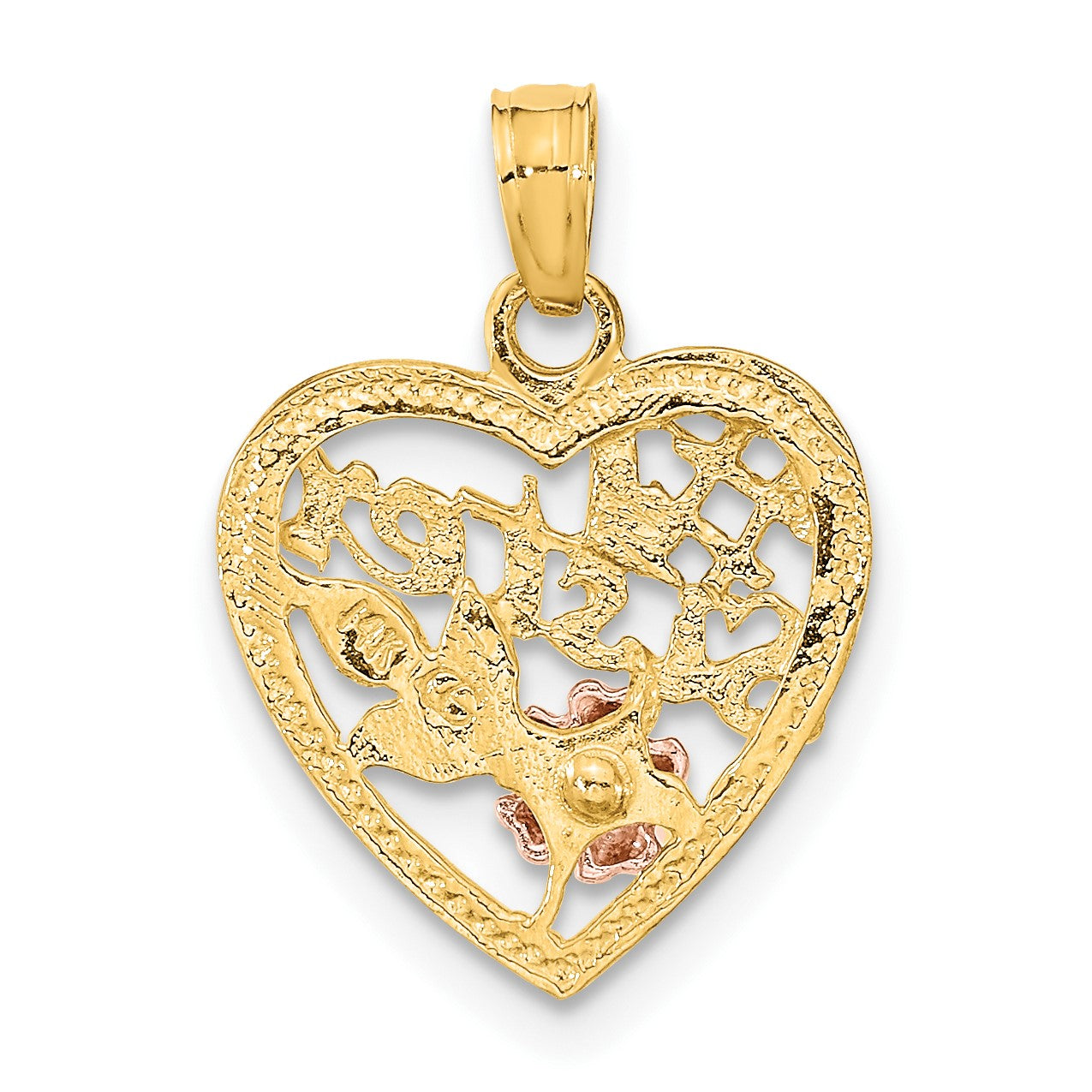 14k Two-tone with White Rhodium #1 SISTER In Heart with Flowers Charm