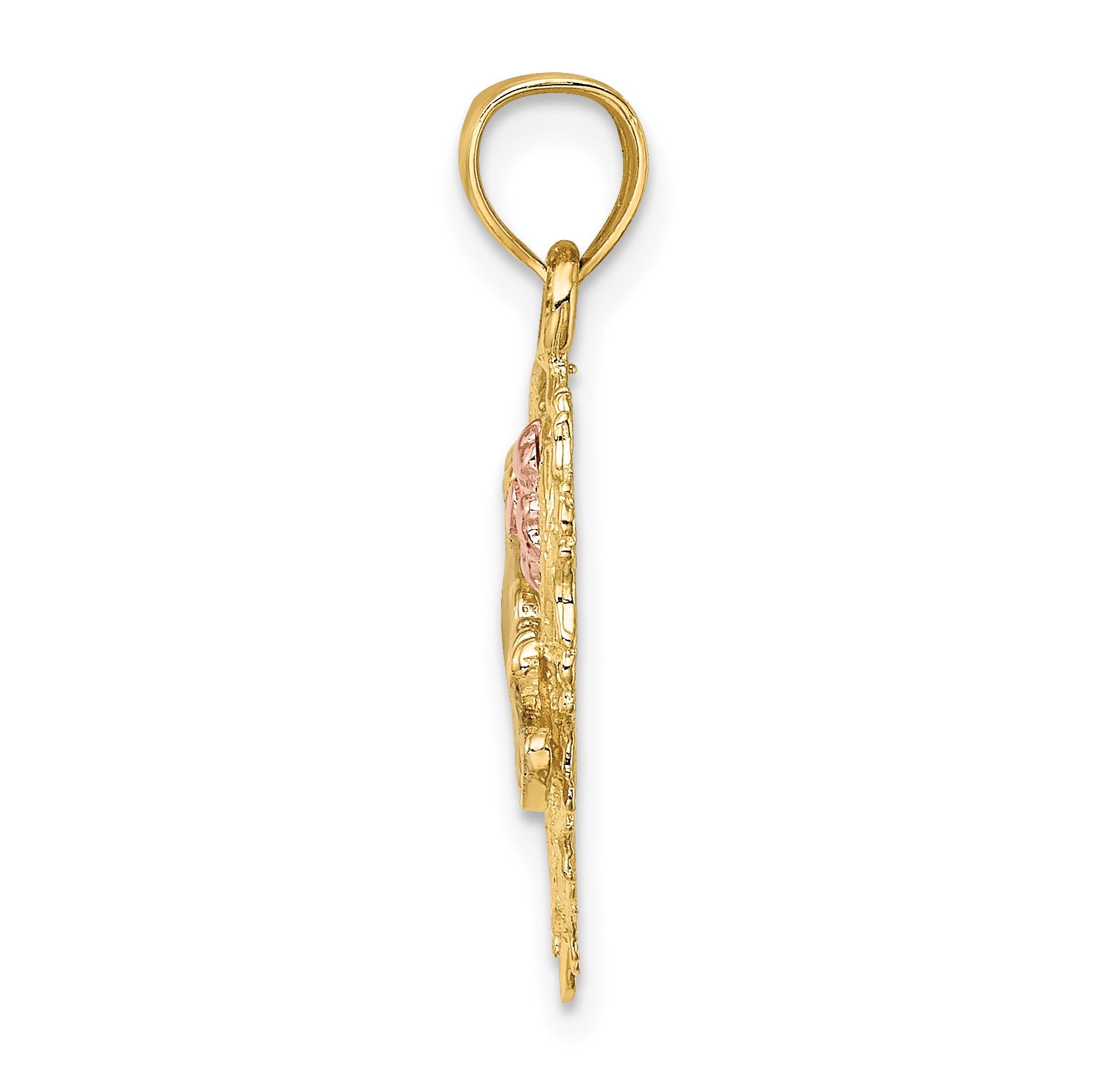 14k Two-tone with White Rhodium MOM in Heart with Flower Charm