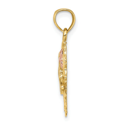 14k Two-tone with White Rhodium MOM in Heart with Flower Charm