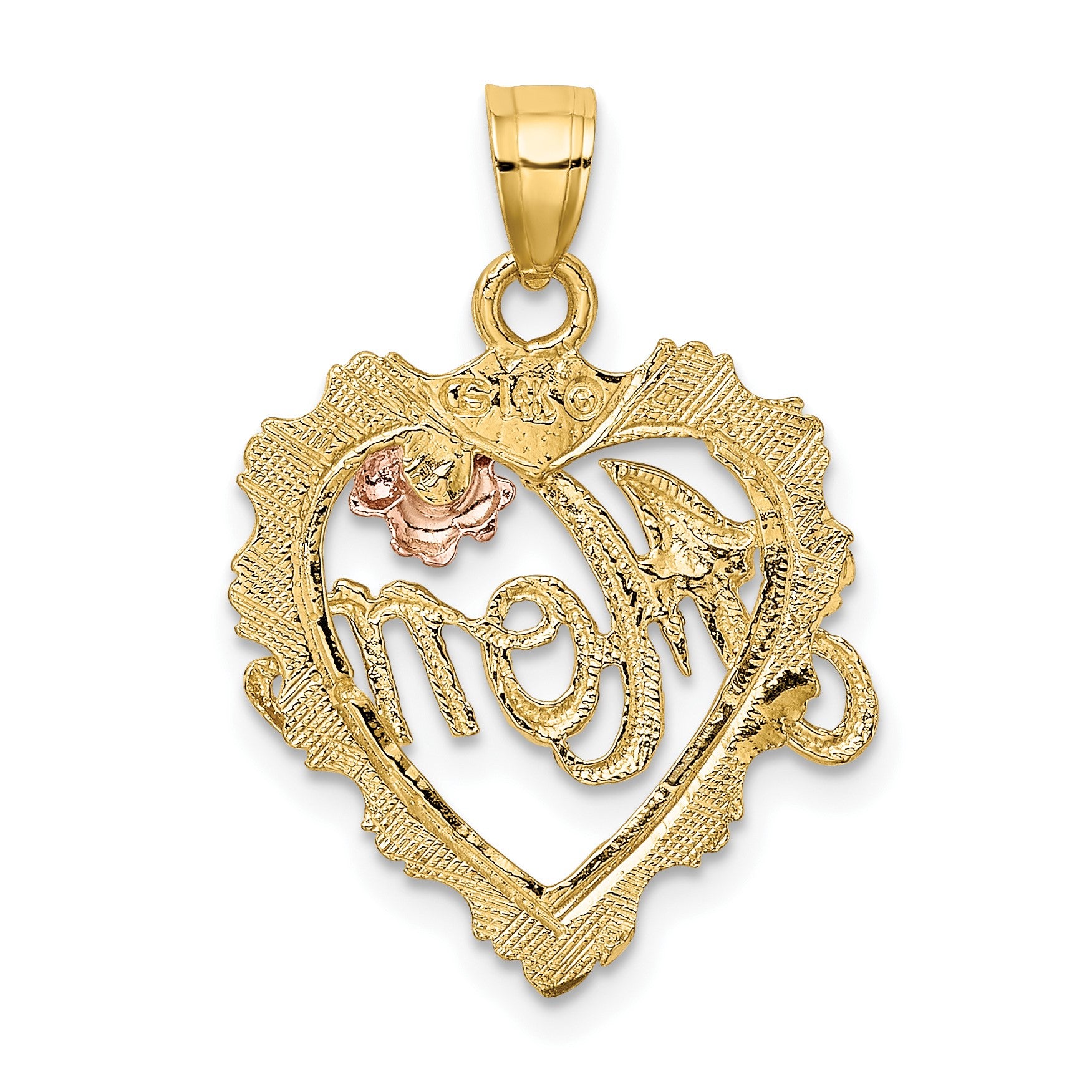 14k Two-tone with White Rhodium MOM in Heart with Flower Charm