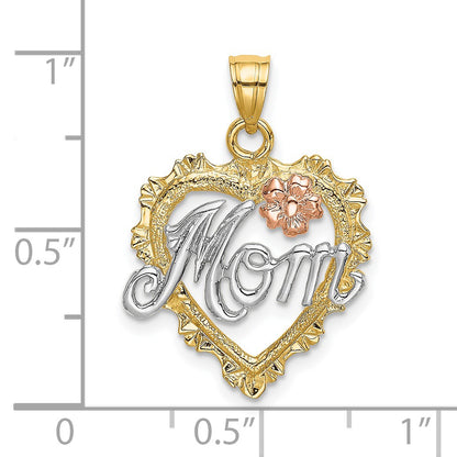 14k Two-tone with White Rhodium MOM in Heart with Flower Charm