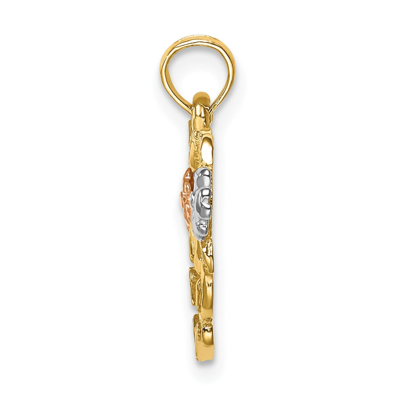 14k Two-tone with White Rhodium MOM Heart with Flowers Charm