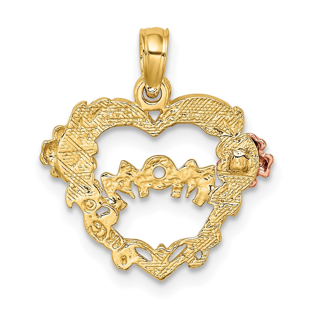 14k Two-tone with White Rhodium MOM Heart with Flowers Charm
