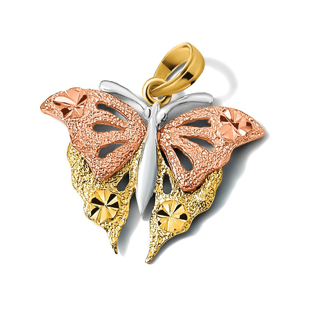 14k Two-Tone and White Rhodium Diamond-cut Butterfly Charm