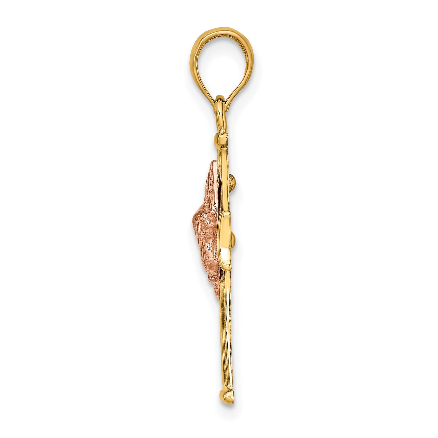 14k Two-tone Textured Finish Cross with Dove Charm