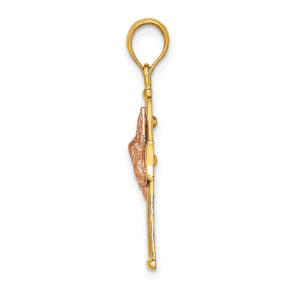 14k Two-tone Textured Finish Cross with Dove Charm