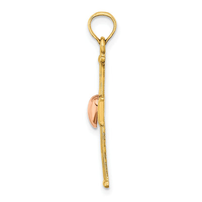14k Two-Tone Textured Finish Cross with Heart Charm
