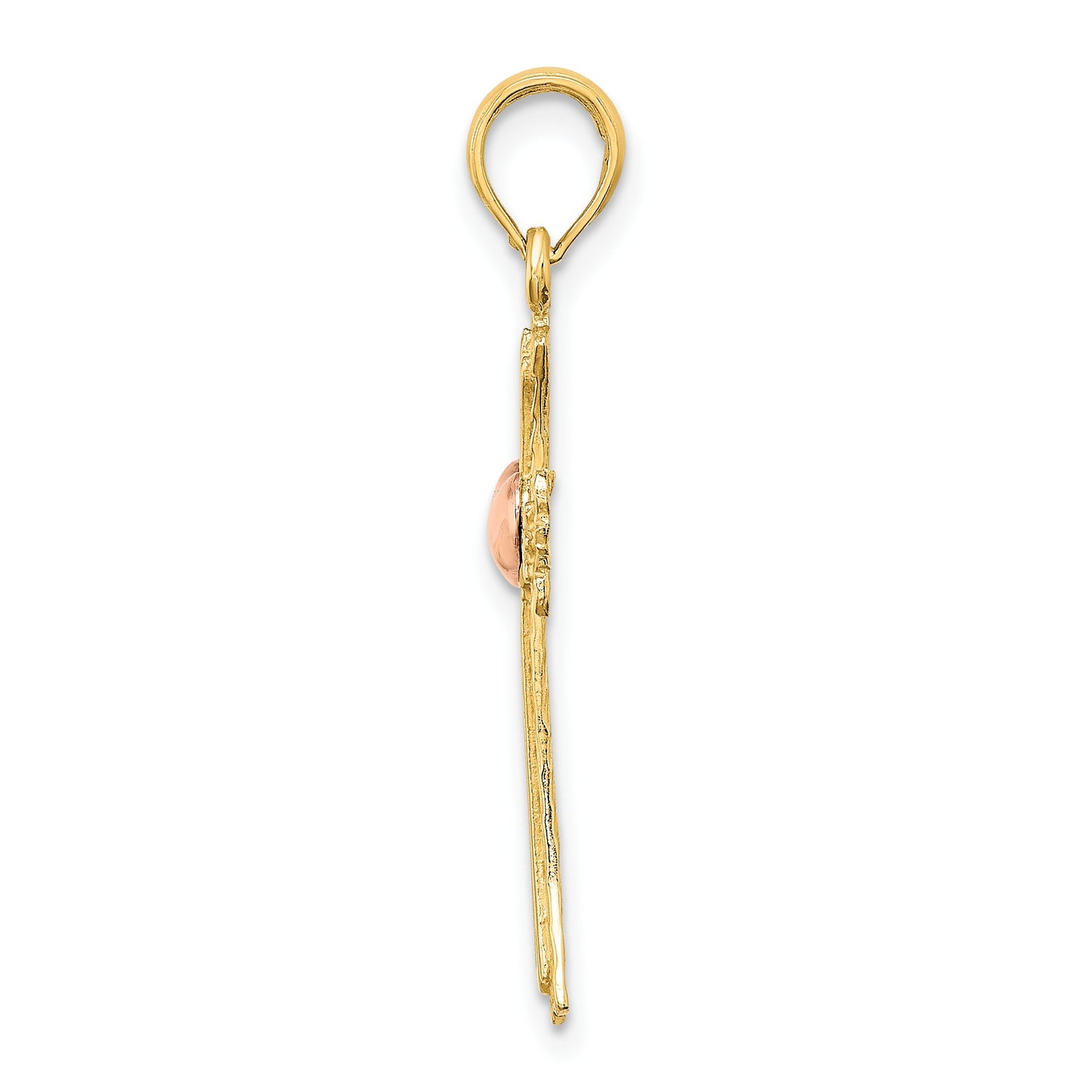 14k Two-Tone Textured Cross with Heart Charm