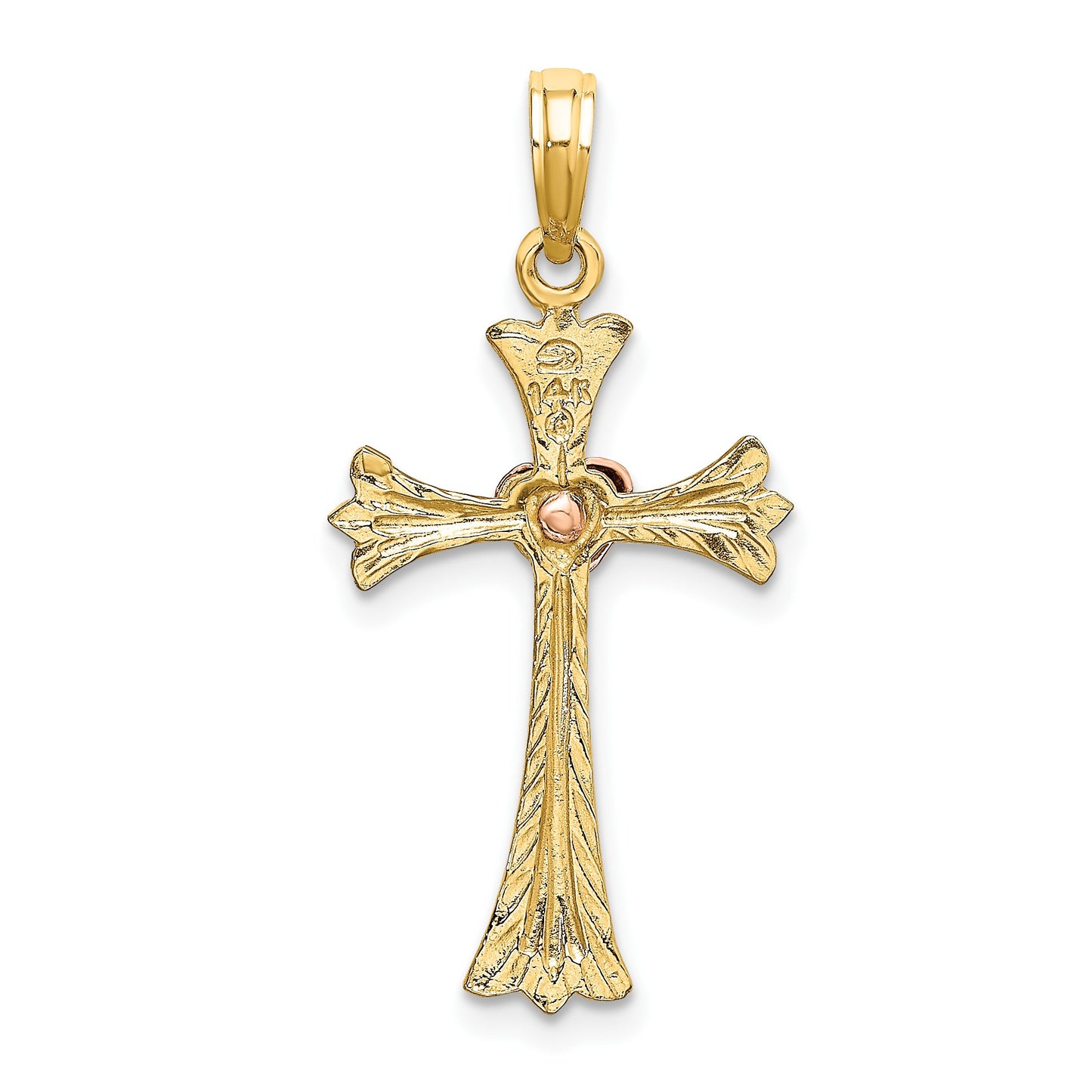 14k Two-Tone Textured Cross with Heart Charm
