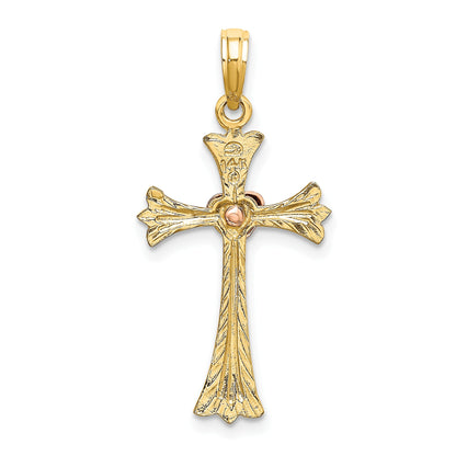 14k Two-Tone Textured Cross with Heart Charm
