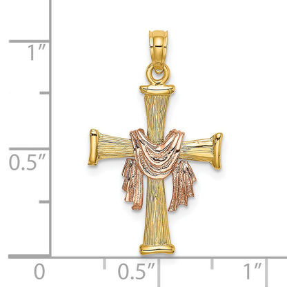 14l Two-Tone Textured Finish Cross with Drape Charm