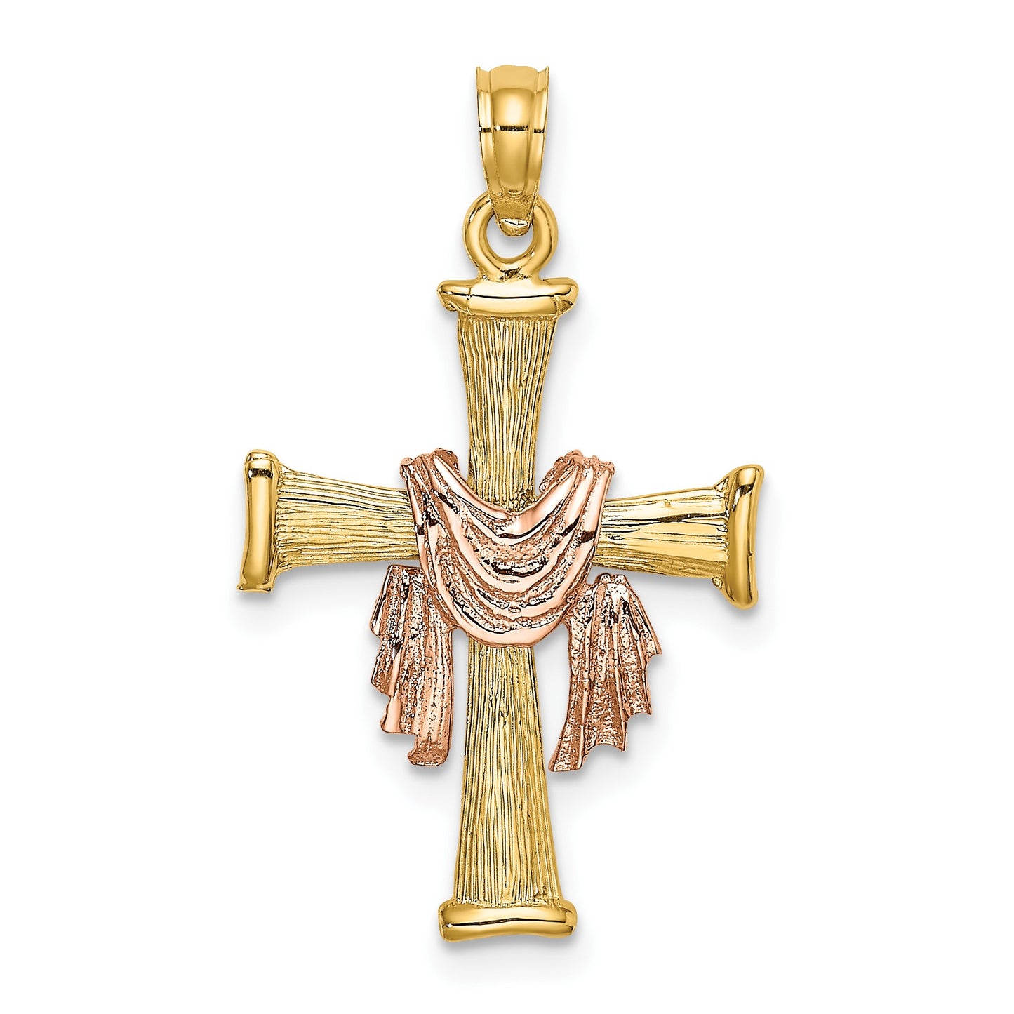 14l Two-Tone Textured Finish Cross with Drape Charm