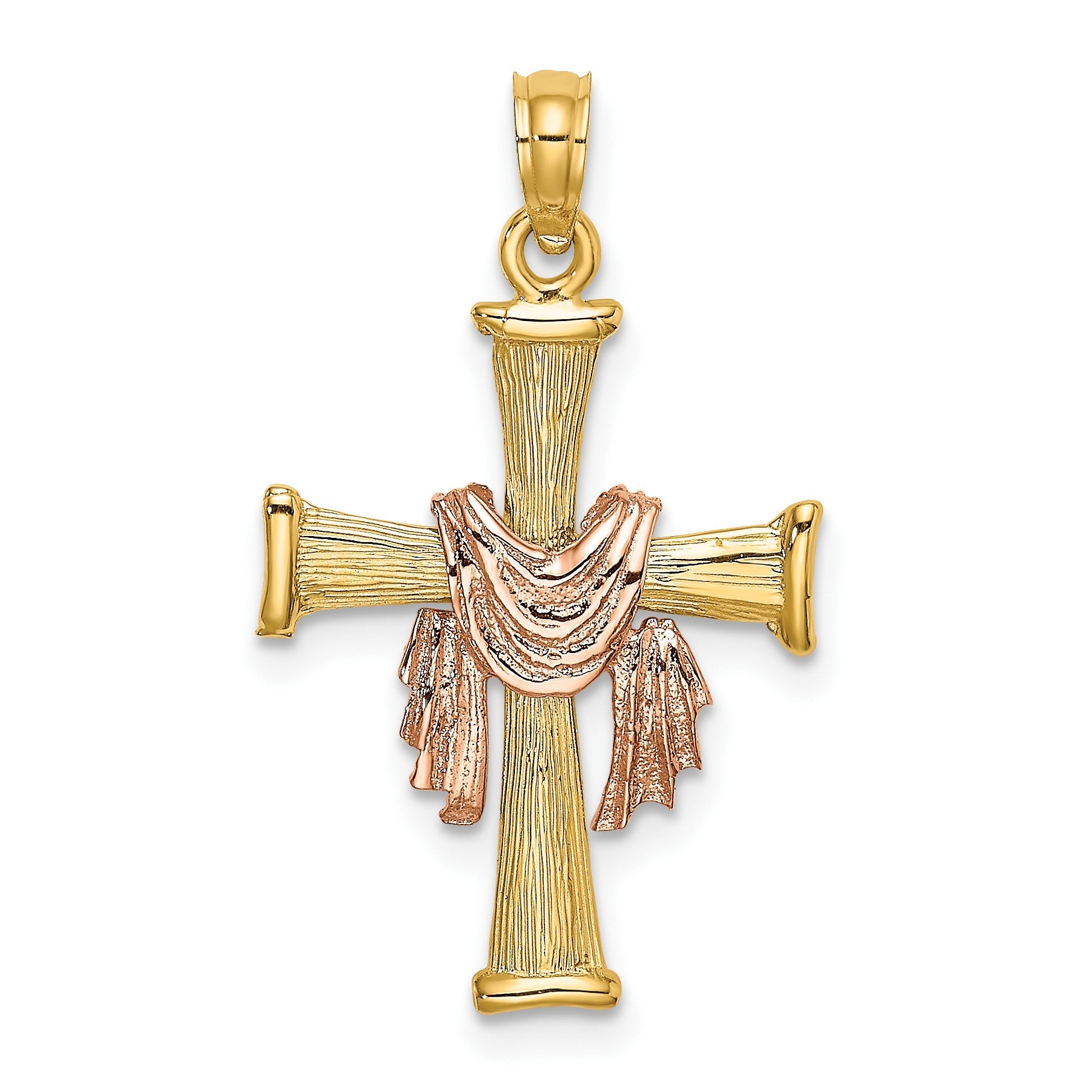 14l Two-Tone Textured Finish Cross with Drape Charm