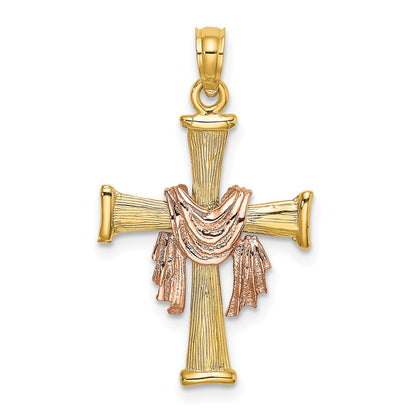 14l Two-Tone Textured Finish Cross with Drape Charm