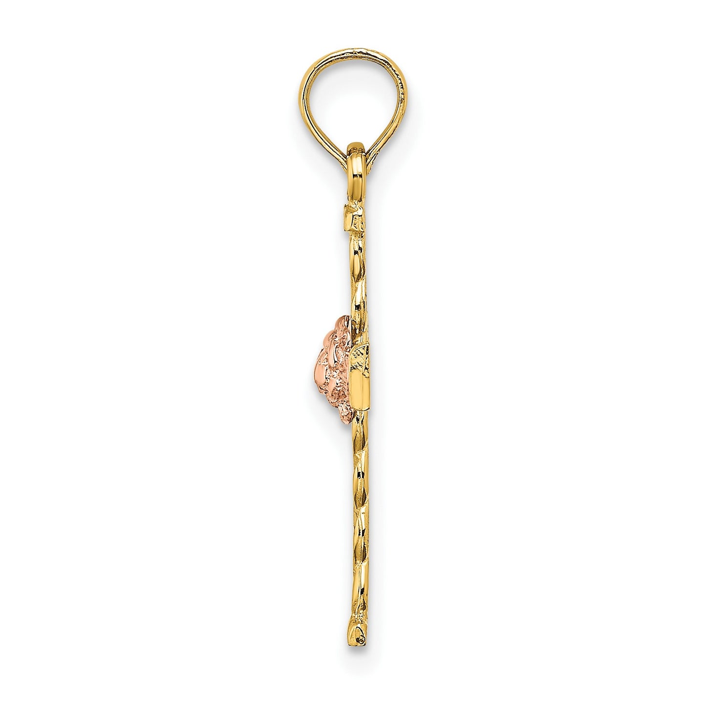14k Two-Tone Twisted Cross with Flower Charm