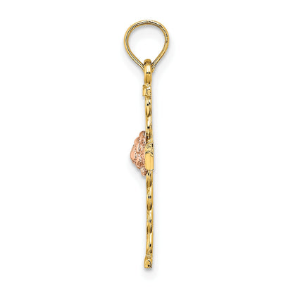14k Two-Tone Twisted Cross with Flower Charm