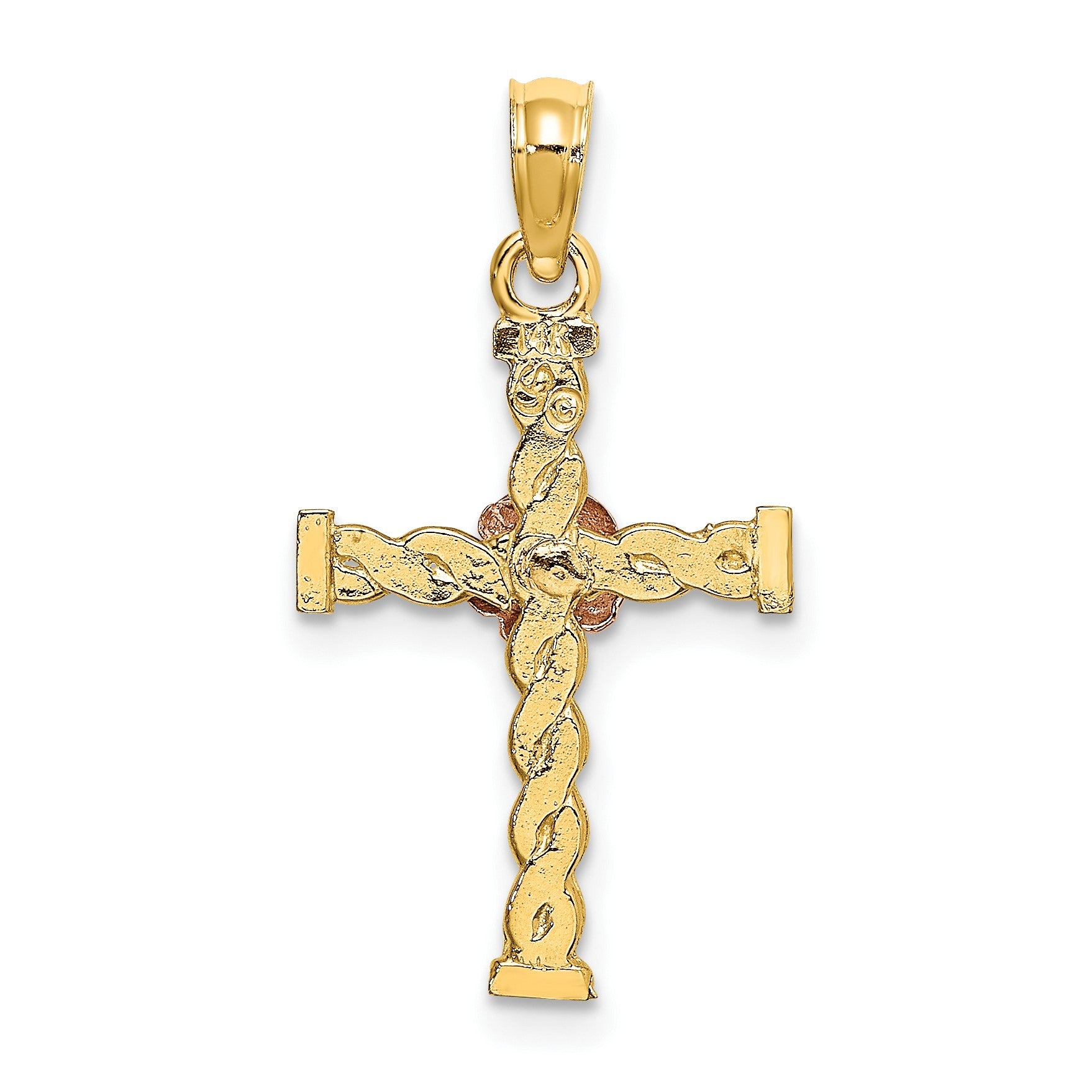 14k Two-Tone Twisted Cross with Flower Charm