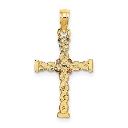 14k Two-Tone Twisted Cross with Flower Charm