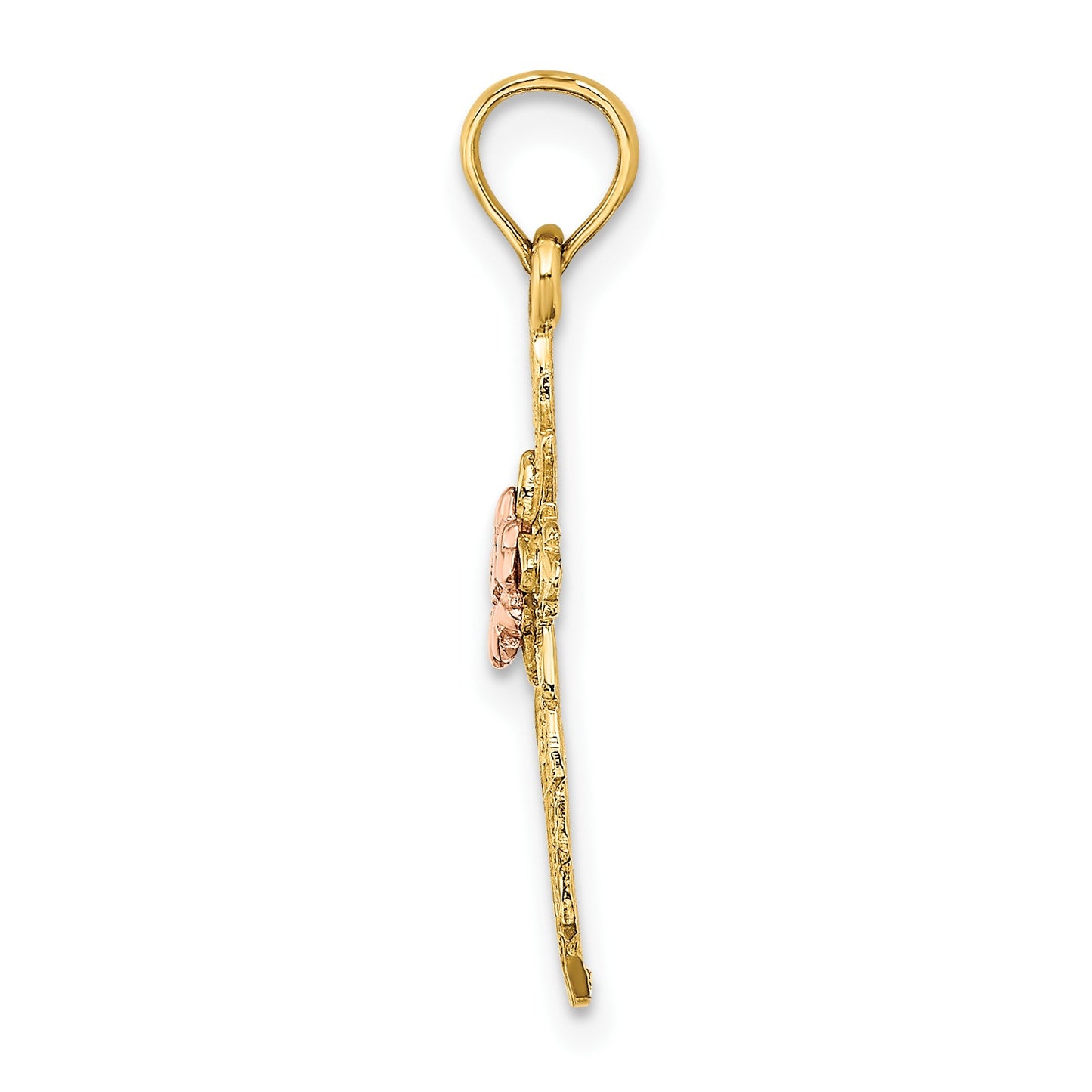 14k Two-tone Cut-Out Cross with Flower Charm