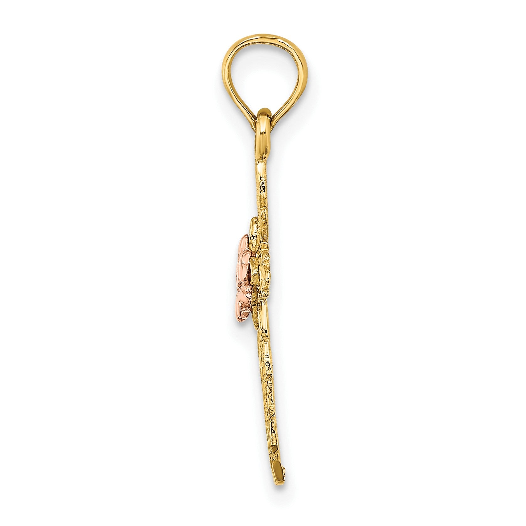 14k Two-tone Cut-Out Cross with Flower Charm