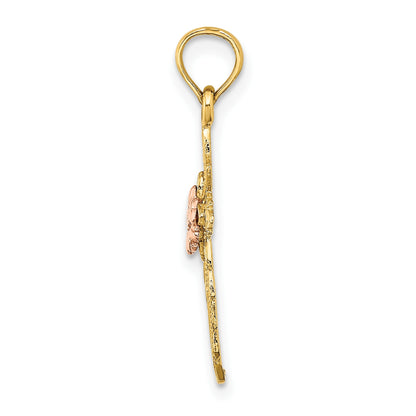 14k Two-tone Cut-Out Cross with Flower Charm
