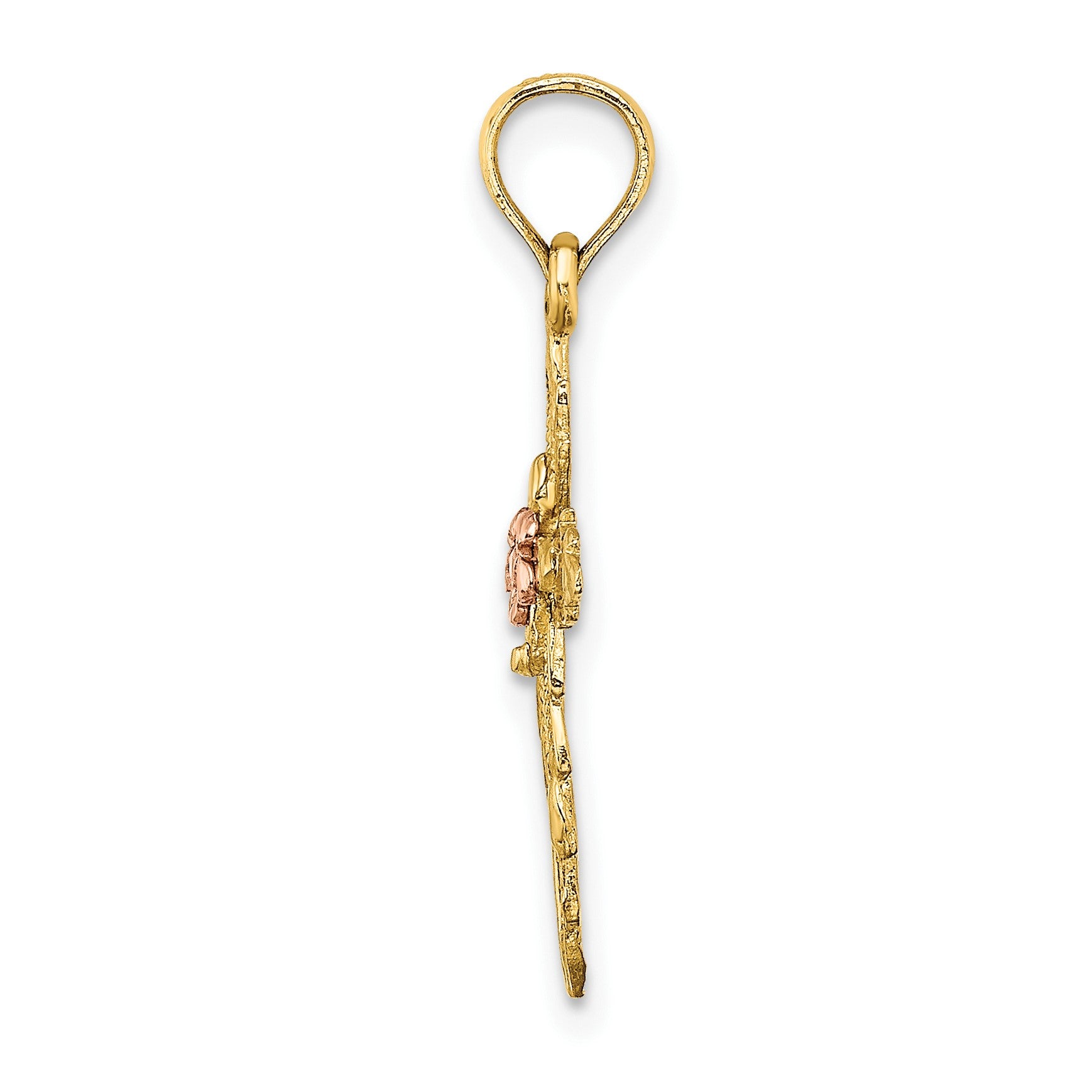 14k Two-Tone Cross with Cut-Out Flower Charm