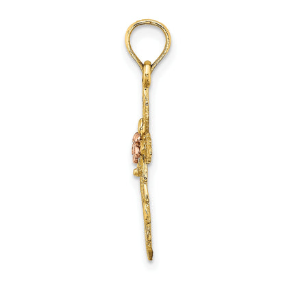 14k Two-Tone Cross with Cut-Out Flower Charm