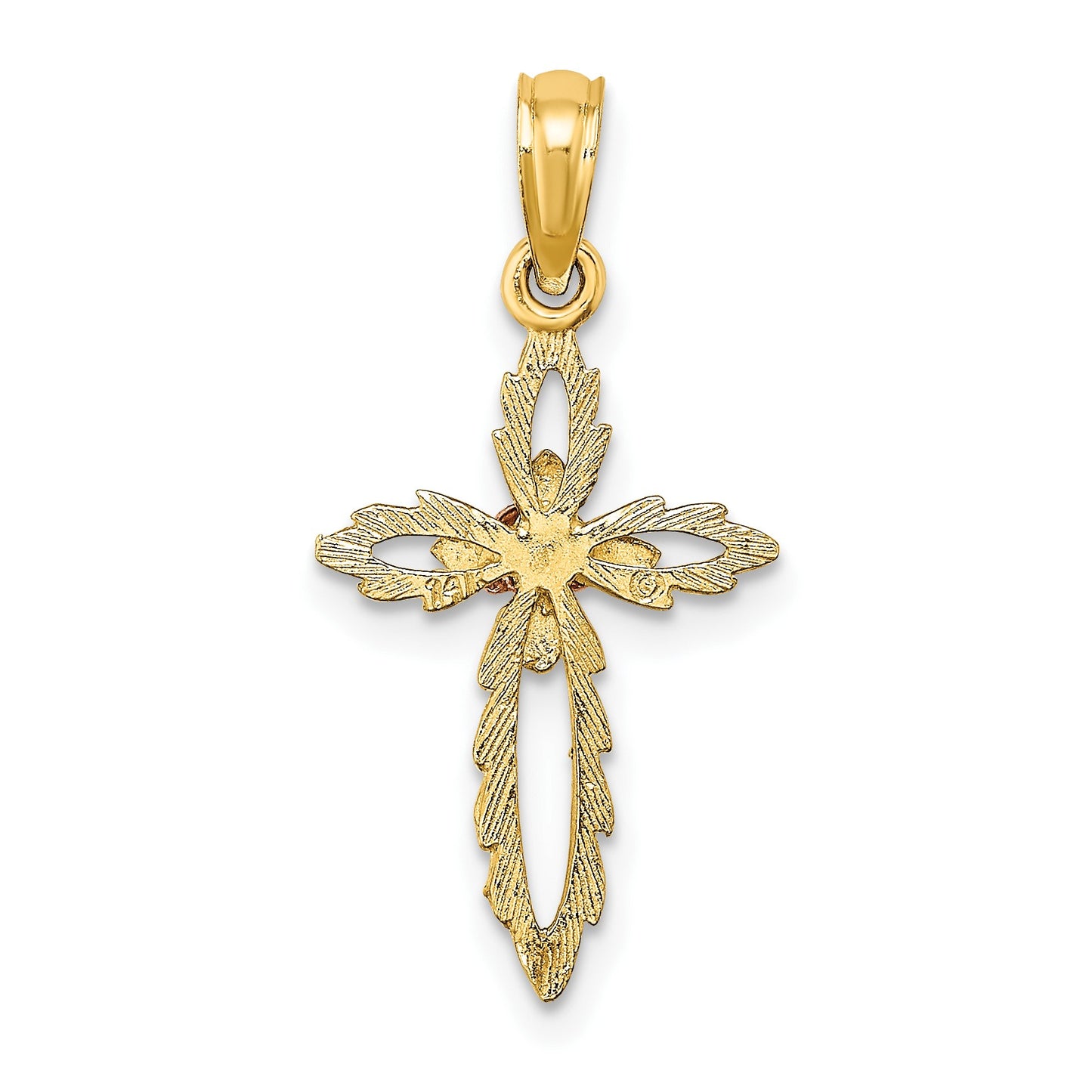 14k Two-Tone Cross with Cut-Out Flower Charm