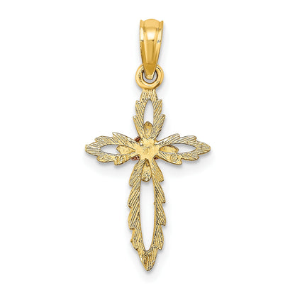14k Two-Tone Cross with Cut-Out Flower Charm