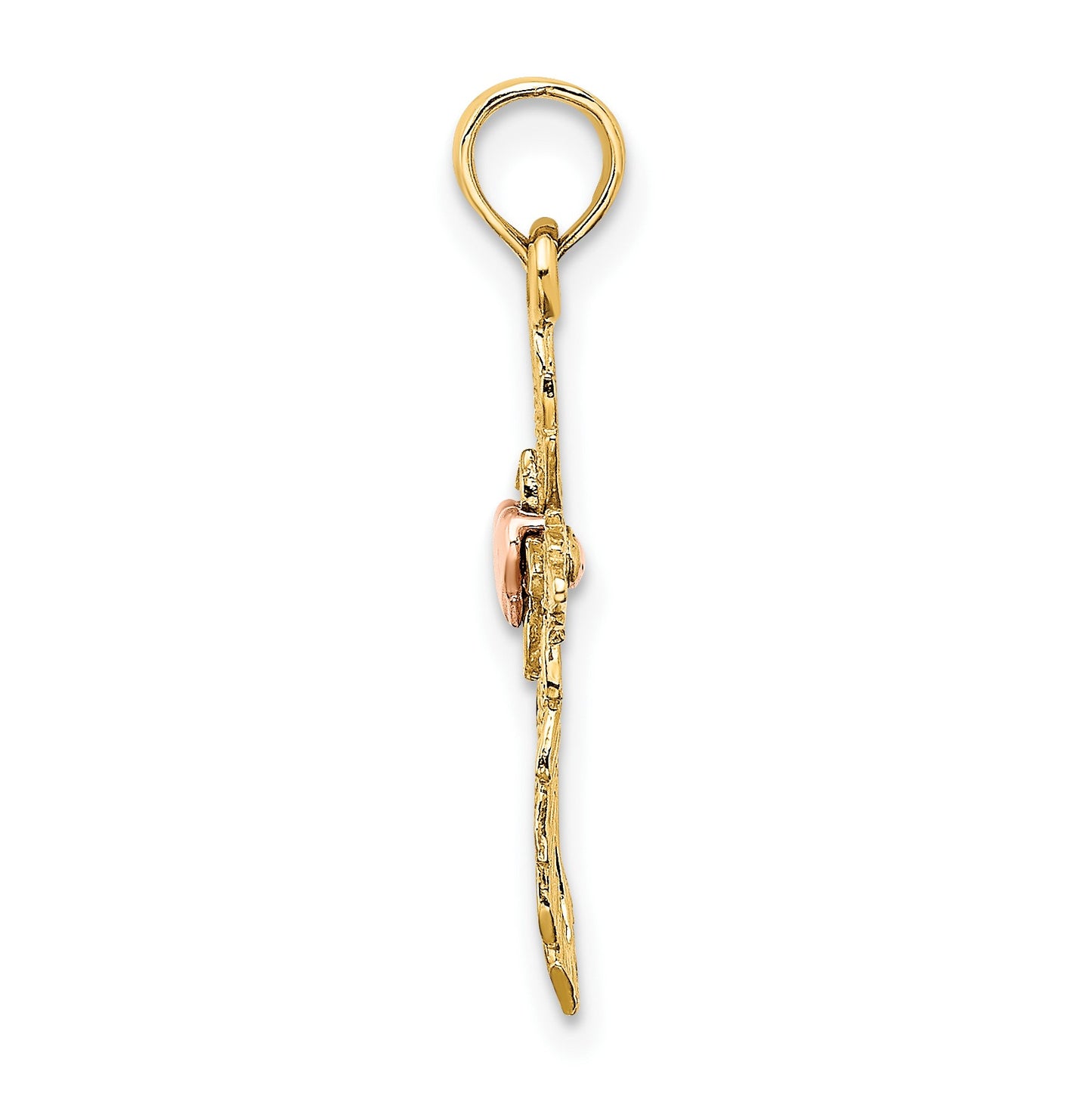 14k Two-Tone Cross with Heart Charm