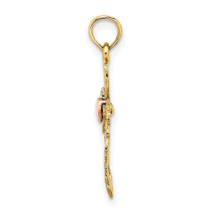 14k Two-Tone Cross with Heart Charm
