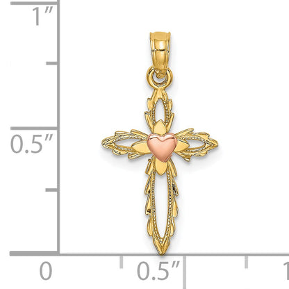 14k Two-Tone Cross with Heart Charm