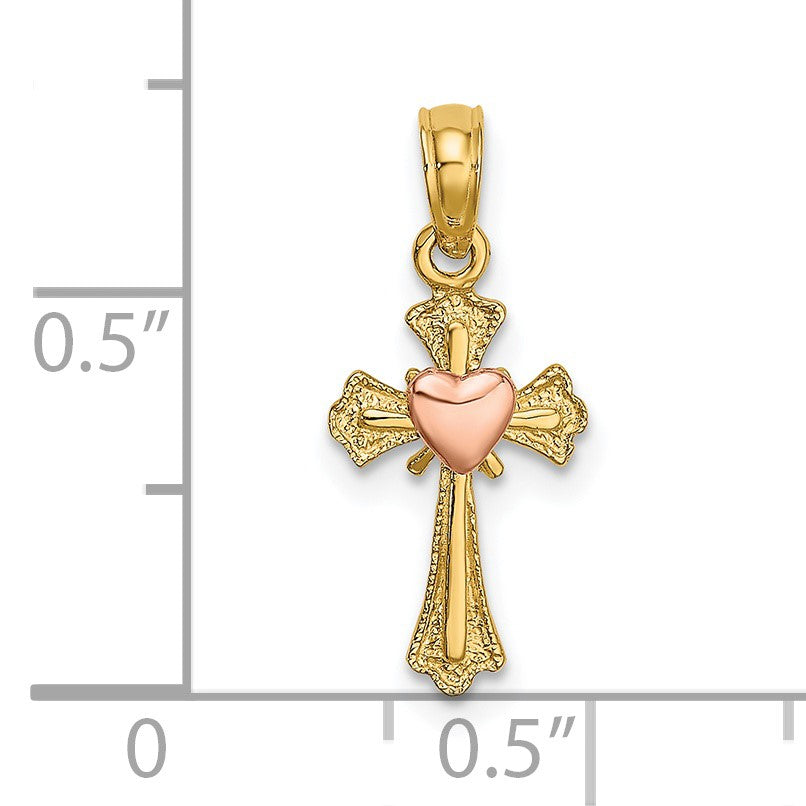 14k Two-Tone Cross with Heart Charm