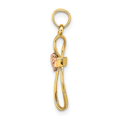 14k Two-Tone Twisted Cross with Flower Charm