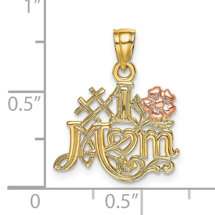 14k Two-Tone #1 MOM with Flower Charm