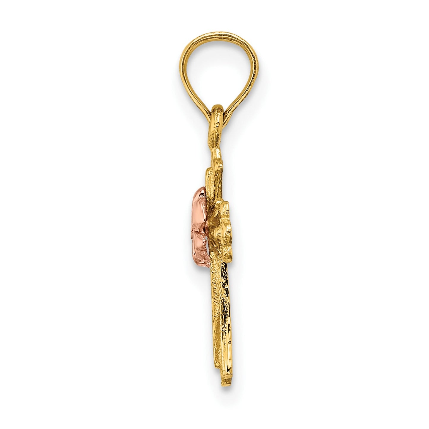 14k Two-Tone Cross with Small Flower Charm