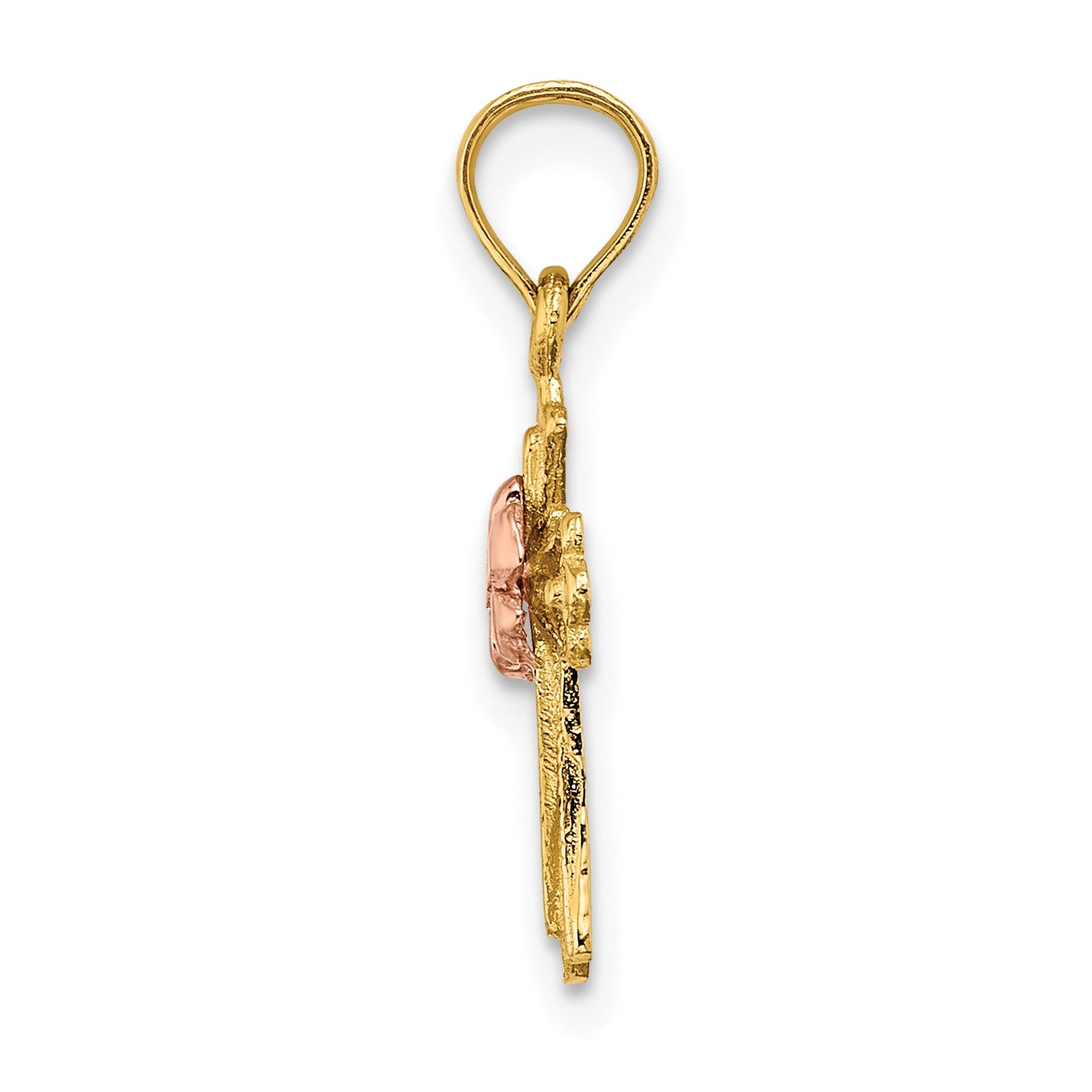 14k Two-Tone Cross with Small Flower Charm