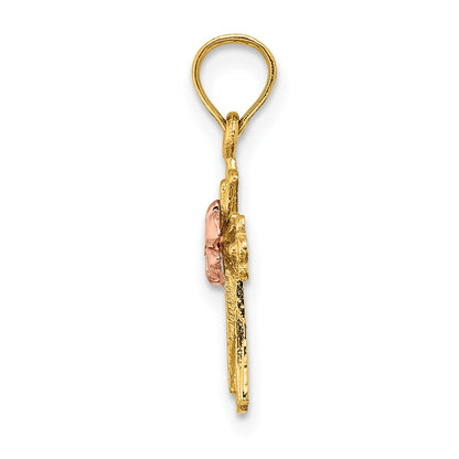 14k Two-Tone Cross with Small Flower Charm