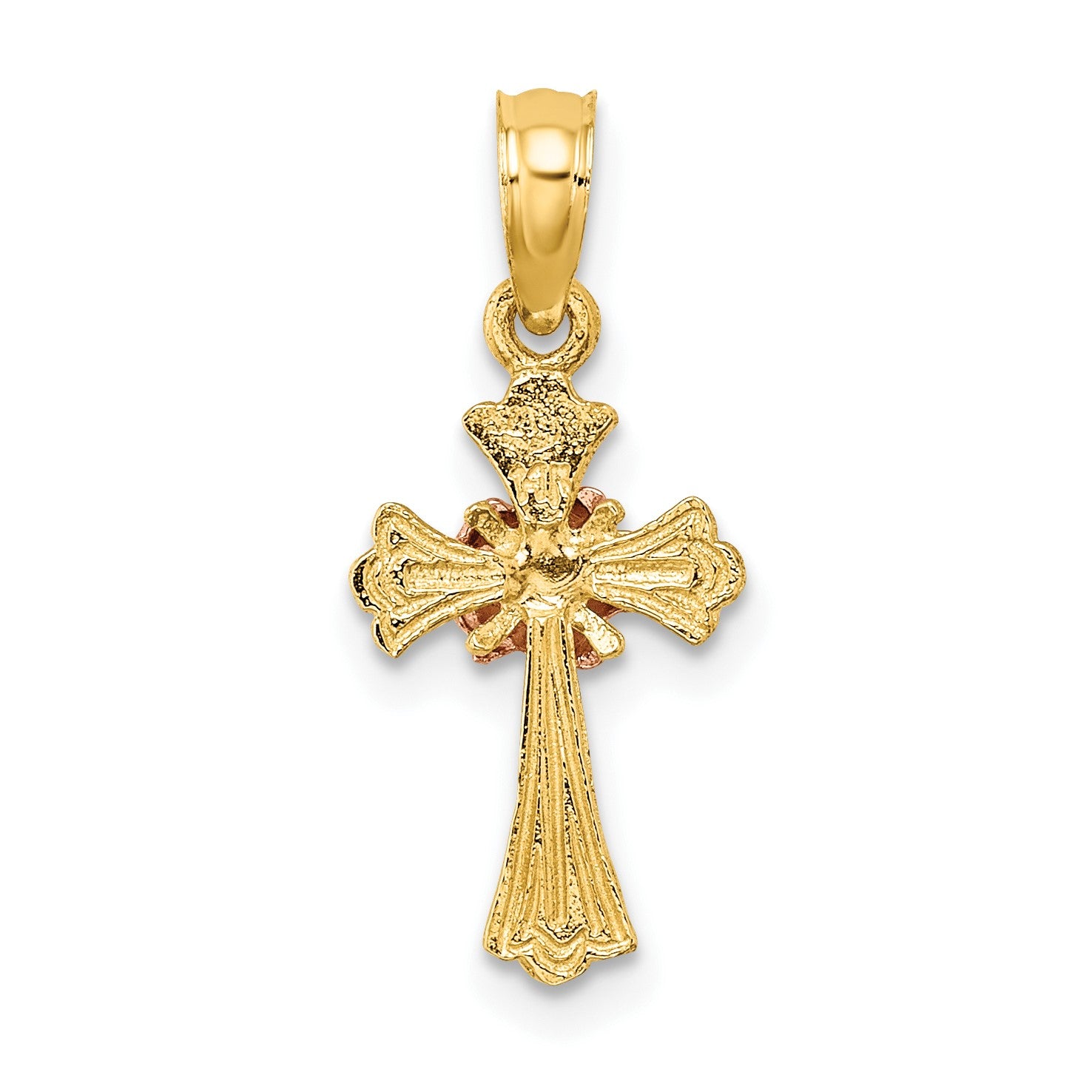 14k Two-Tone Cross with Small Flower Charm