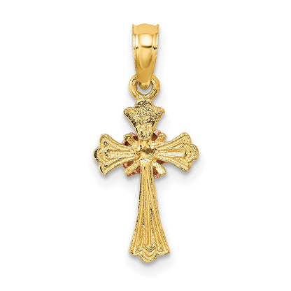 14k Two-Tone Cross with Small Flower Charm