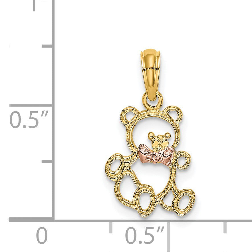 14k Two-Tone Cut-out Teddy Bear with Bow Tie Charm