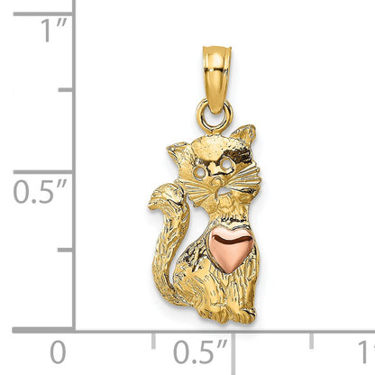 14k Two-Tone Cat with Heart Charm