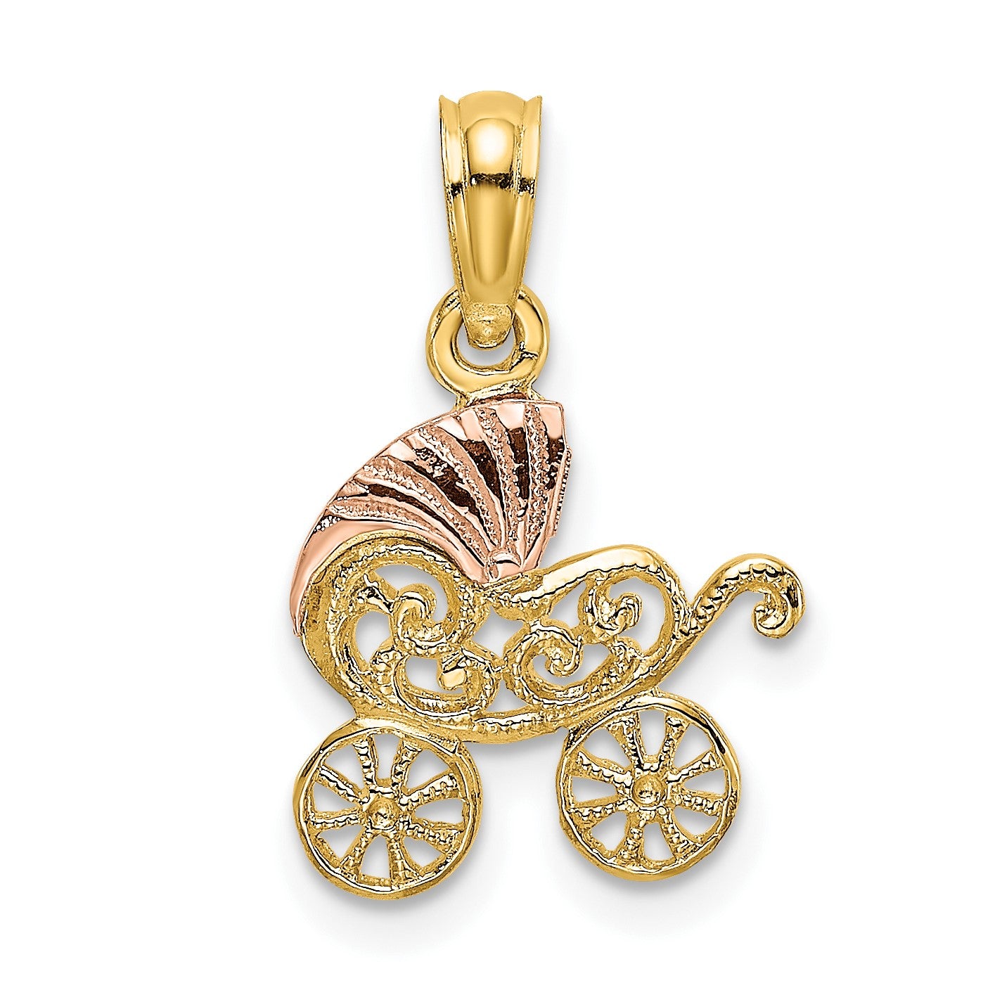 14k Two-Tone Baby Carriage with Visor Charm