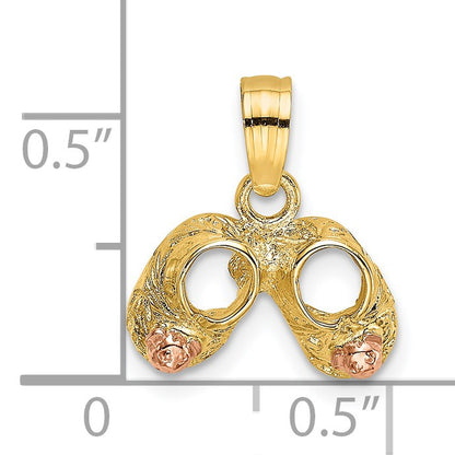 14k Two-Tone 3-D Baby Booties with Teddy Bear Charm