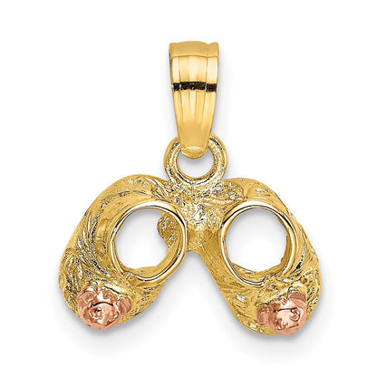 14k Two-Tone 3-D Baby Booties with Teddy Bear Charm