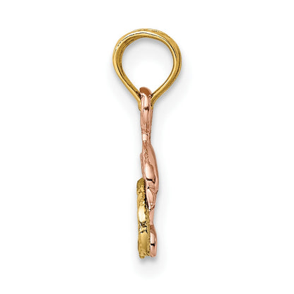 14K Two-Tone with White Rhodium Dolphin and Wave Charm